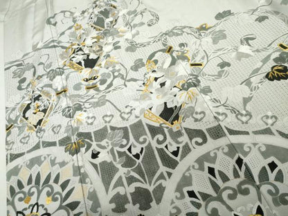 平和屋着物●中国三大刺繍　汕頭刺繍　スワトウ刺繍　総刺繍　訪問着　葡萄花唐草文　金糸　正絹　逸品　AABJ8686cs