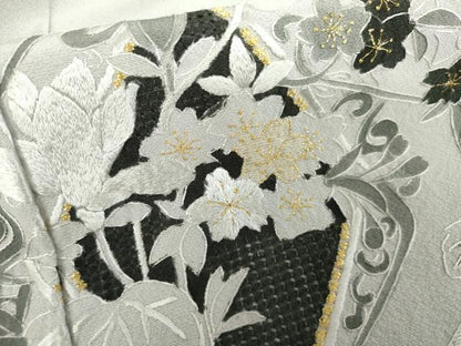 平和屋着物●中国三大刺繍　汕頭刺繍　スワトウ刺繍　総刺繍　訪問着　葡萄花唐草文　金糸　正絹　逸品　AABJ8686cs