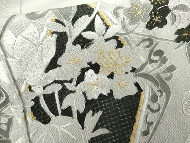 平和屋着物●中国三大刺繍　汕頭刺繍　スワトウ刺繍　総刺繍　訪問着　葡萄花唐草文　金糸　正絹　逸品　AABJ8686cs