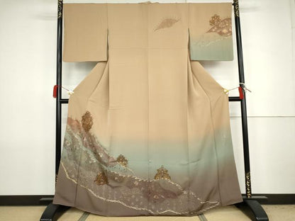 平和屋着物●中国三大刺繍　スワトウ刺繍　汕頭刺繍　蘇州刺繍　総刺繍　訪問着　更紗花唐草文　暈し染め　金銀糸　正絹　逸品　AABJ8688cs