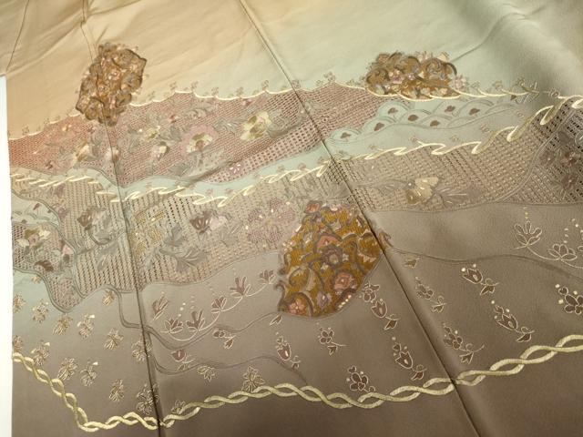 平和屋着物●中国三大刺繍　スワトウ刺繍　汕頭刺繍　蘇州刺繍　総刺繍　訪問着　更紗花唐草文　暈し染め　金銀糸　正絹　逸品　AABJ8688cs
