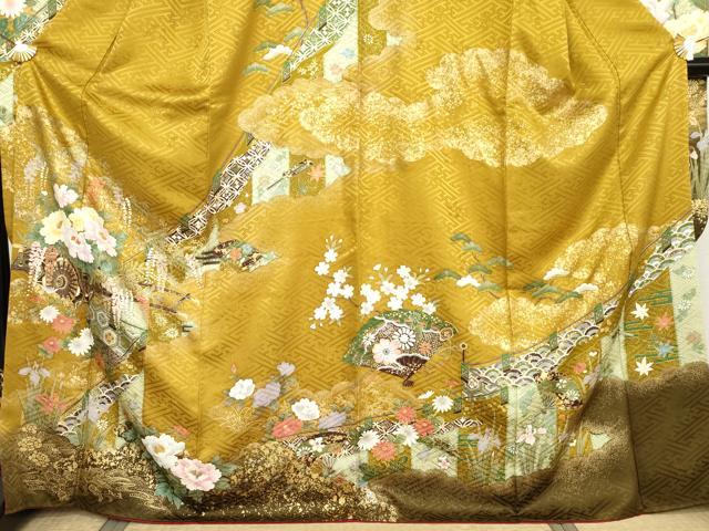 平和屋着物●豪華振袖　駒刺繍　吉祥花車文　金彩　正絹　逸品　AABJ8689cs