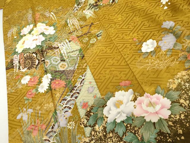 平和屋着物●豪華振袖　駒刺繍　吉祥花車文　金彩　正絹　逸品　AABJ8689cs