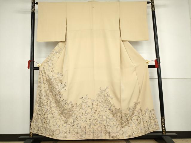 平和屋着物●中国三大刺繍　汕頭刺繍　スワトウ刺繍　総刺繍　色留袖　地紙更紗花唐草文　金糸　ますいわ屋扱い　正絹　逸品　AABJ8690cs
