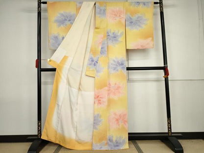 平和屋着物●上質な小紋　地紋起こし　舞花文　暈し染め　正絹　逸品　AABJ8692cs