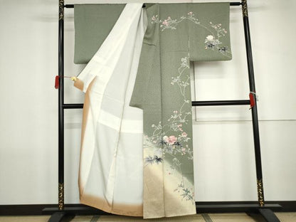 平和屋着物●訪問着　友禅　枝花文　暈し染め　正絹　逸品　AABJ8701cs