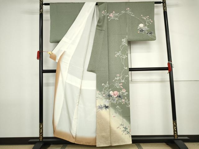 平和屋着物●訪問着　友禅　枝花文　暈し染め　正絹　逸品　AABJ8701cs