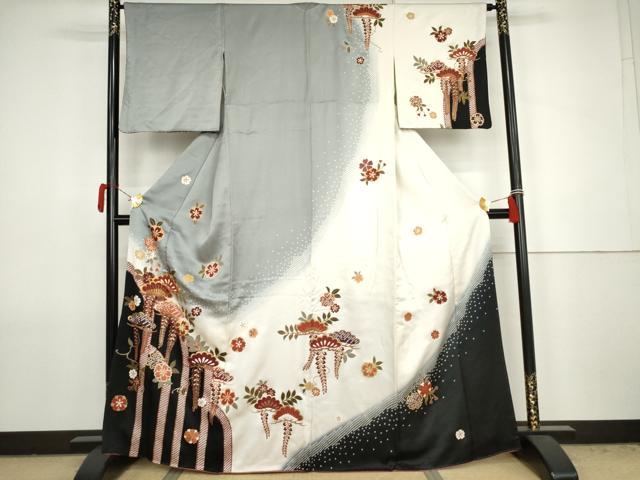 平和屋着物●訪問着　駒刺繍　桜松文　藤花房　暈し染め　金彩　正絹　逸品　AABJ8705cs