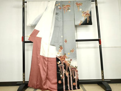 平和屋着物●訪問着　駒刺繍　桜松文　藤花房　暈し染め　金彩　正絹　逸品　AABJ8705cs