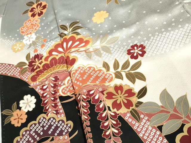 平和屋着物●訪問着　駒刺繍　桜松文　藤花房　暈し染め　金彩　正絹　逸品　AABJ8705cs