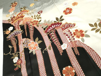 平和屋着物●訪問着　駒刺繍　桜松文　藤花房　暈し染め　金彩　正絹　逸品　AABJ8705cs