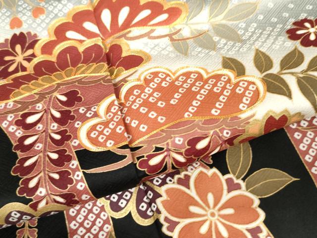 平和屋着物●訪問着　駒刺繍　桜松文　藤花房　暈し染め　金彩　正絹　逸品　AABJ8705cs