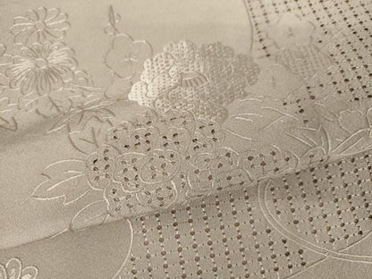 平和屋着物●中国三大刺繍　スワトウ刺繍　汕頭刺繍　総刺繍　色無地　茶鼠色　正絹　逸品　AABJ8711cs