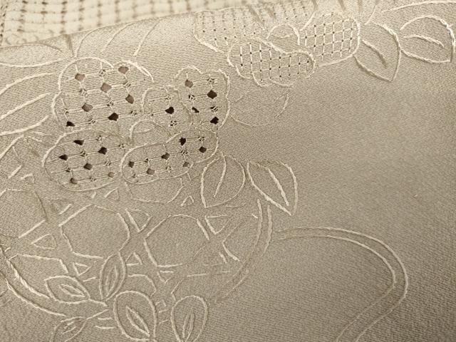 平和屋着物●中国三大刺繍　スワトウ刺繍　汕頭刺繍　総刺繍　色無地　茶鼠色　正絹　逸品　AABJ8711cs