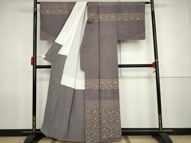 平和屋着物●訪問着　縦節紬　更紗花唐草文　正絹　逸品　AABJ8712cs