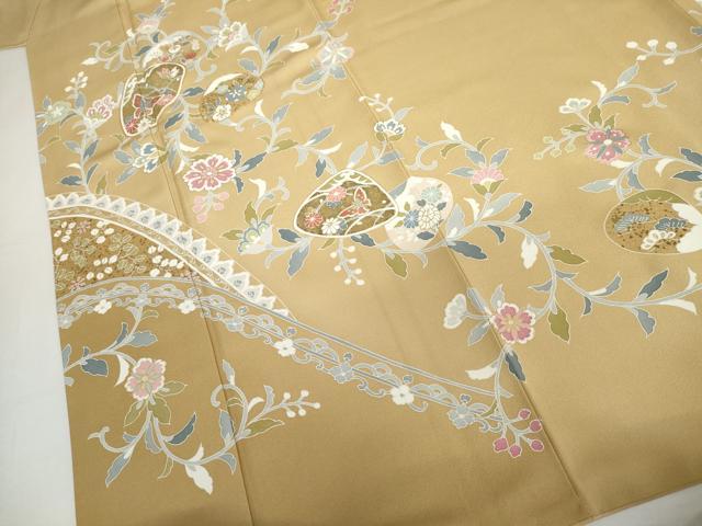 平和屋着物●訪問着　駒刺繍　貝合わせ更紗花蝶文　暈し染め　金彩　正絹　逸品　AABJ8713cs