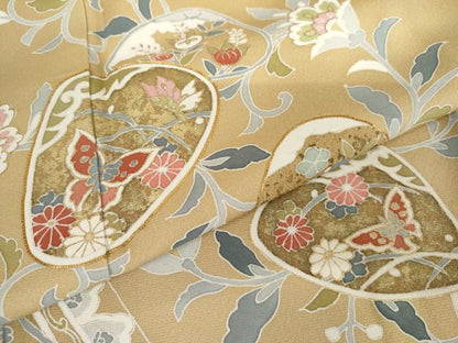 平和屋着物●訪問着　駒刺繍　貝合わせ更紗花蝶文　暈し染め　金彩　正絹　逸品　AABJ8713cs