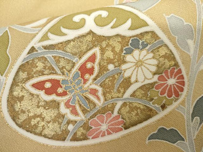 平和屋着物●訪問着　駒刺繍　貝合わせ更紗花蝶文　暈し染め　金彩　正絹　逸品　AABJ8713cs