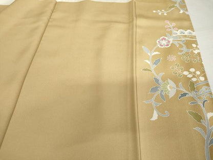 平和屋着物●訪問着　駒刺繍　貝合わせ更紗花蝶文　暈し染め　金彩　正絹　逸品　AABJ8713cs