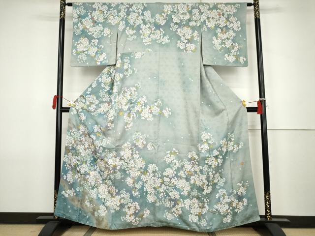 平和屋着物●訪問着　作家物　手描き　桜　暈し染め　正絹　逸品　AABJ8715cs