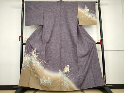 平和屋着物●訪問着　友禅　紬地　枝花文　金彩　正絹　逸品　AABJ8716cs