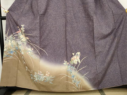 平和屋着物●訪問着　友禅　紬地　枝花文　金彩　正絹　逸品　AABJ8716cs