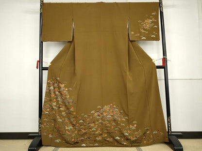 平和屋着物●中国三大刺繍　汕頭刺繍　スワトウ刺繍　総刺繍　訪問着　絵巻梅松文　金糸　正絹　逸品　AABJ8719cs