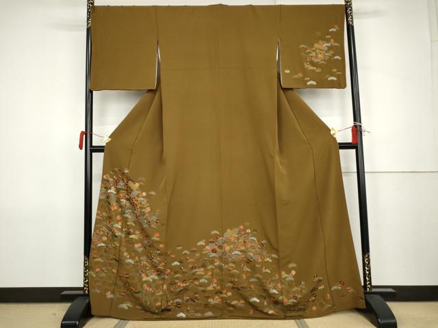 平和屋着物●中国三大刺繍　汕頭刺繍　スワトウ刺繍　総刺繍　訪問着　絵巻梅松文　金糸　正絹　逸品　AABJ8719cs