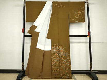平和屋着物●中国三大刺繍　汕頭刺繍　スワトウ刺繍　総刺繍　訪問着　絵巻梅松文　金糸　正絹　逸品　AABJ8719cs
