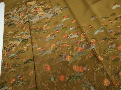 平和屋着物●中国三大刺繍　汕頭刺繍　スワトウ刺繍　総刺繍　訪問着　絵巻梅松文　金糸　正絹　逸品　AABJ8719cs