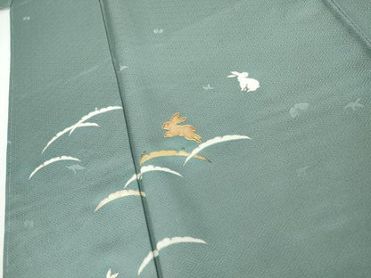 平和屋着物●訪問着　駒刺繍　雪芝に跳び兎　金彩　正絹　逸品　未使用　AABJ8720cs