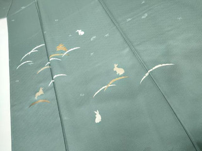 平和屋着物●訪問着　駒刺繍　雪芝に跳び兎　金彩　正絹　逸品　未使用　AABJ8720cs