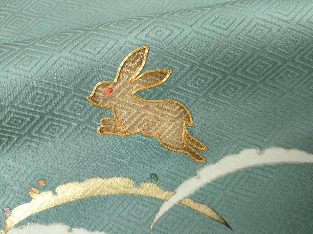 平和屋着物●訪問着　駒刺繍　雪芝に跳び兎　金彩　正絹　逸品　未使用　AABJ8720cs