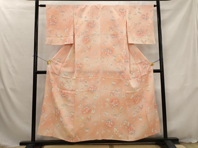 平和屋着物▽上質な小紋　単衣　舞花文　暈し染め　金彩　正絹　逸品　AABJ8723st