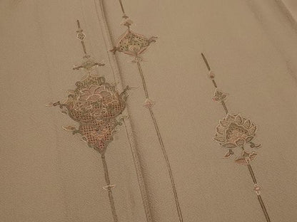平和屋着物▽中国三大刺繍　蘇州刺繍　訪問着　単衣　更紗花文　金糸　正絹　逸品　AABJ8724st