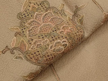 平和屋着物▽中国三大刺繍　蘇州刺繍　訪問着　単衣　更紗花文　金糸　正絹　逸品　AABJ8724st