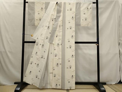 平和屋着物▽上質な紬　単衣　糸巻　糸車　正絹　逸品　AABJ8732st
