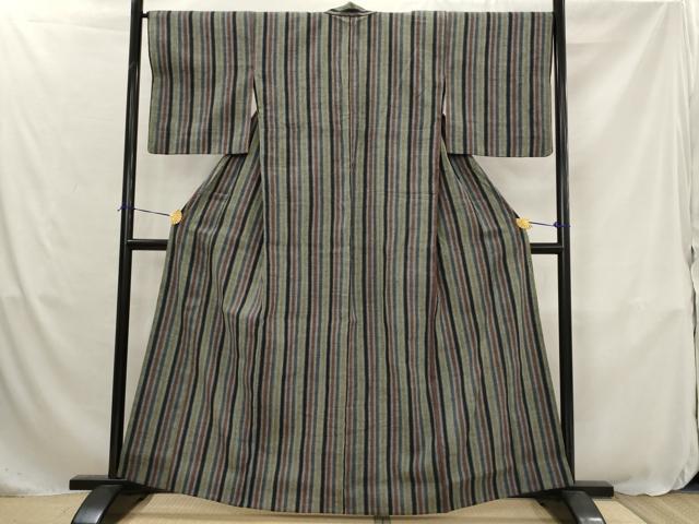 平和屋着物▽上質な紬　単衣　間道　正絹　逸品　AABJ8734st