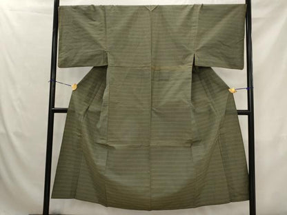 平和屋着物▽男性　紬　単衣　横段文　綿　AABJ8736st