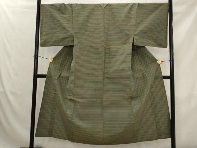 平和屋着物▽男性　紬　単衣　横段文　綿　AABJ8736st