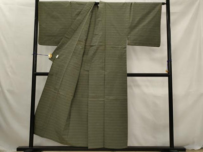 平和屋着物▽男性　紬　単衣　横段文　綿　AABJ8736st