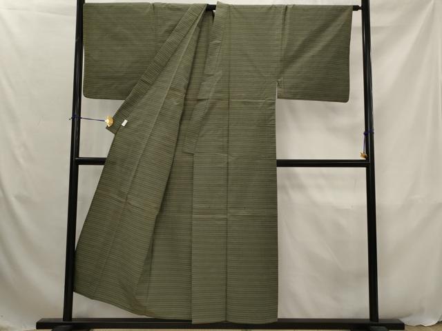 平和屋着物▽男性　紬　単衣　横段文　綿　AABJ8736st