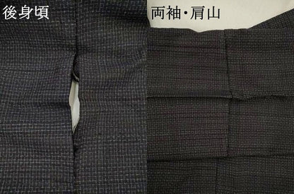 平和屋着物▽男性　結城紬　単衣　変わり格子　正絹　逸品　AABJ8737st