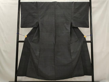 平和屋着物▽男性　結城紬　単衣　変わり格子　正絹　逸品　AABJ8737st