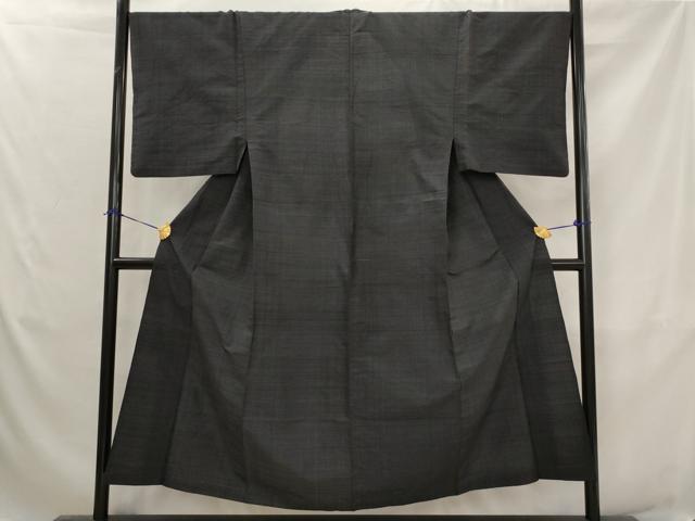 平和屋着物▽男性　結城紬　単衣　変わり格子　正絹　逸品　AABJ8737st