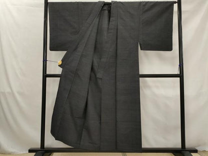 平和屋着物▽男性　結城紬　単衣　変わり格子　正絹　逸品　AABJ8737st