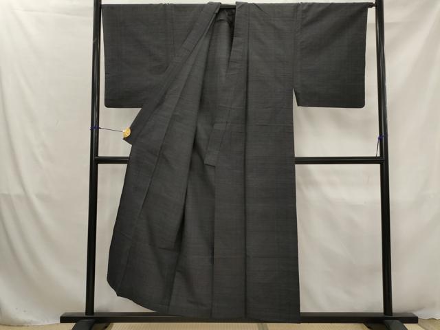 平和屋着物▽男性　結城紬　単衣　変わり格子　正絹　逸品　AABJ8737st