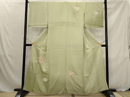 平和屋着物▽訪問着　単衣　駒刺繍　地紙花蝶文　暈し染め　金銀彩　正絹　逸品　AABJ8739st