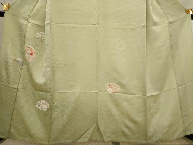 平和屋着物▽訪問着　単衣　駒刺繍　地紙花蝶文　暈し染め　金銀彩　正絹　逸品　AABJ8739st