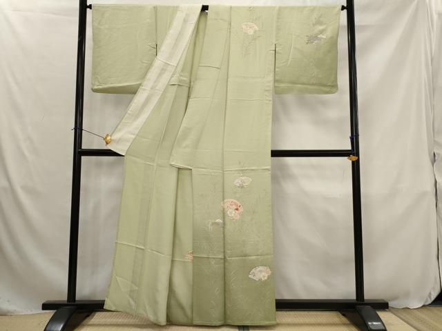 平和屋着物▽訪問着　単衣　駒刺繍　地紙花蝶文　暈し染め　金銀彩　正絹　逸品　AABJ8739st